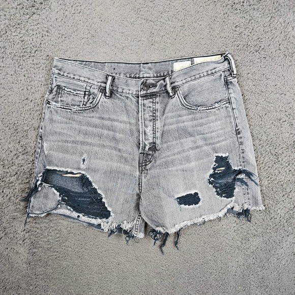 AllSaints Pants - AllSaints Carson Boyfit Shorts Gray Distressed Denim Cut‎ Off Womens Size 31